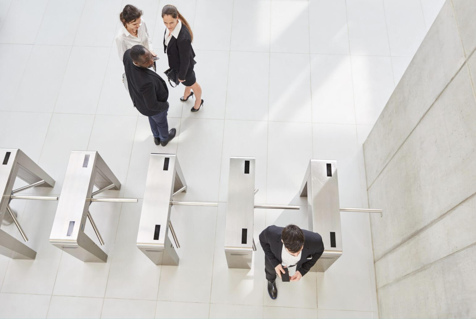 Building turnstiles shown from an aerial view